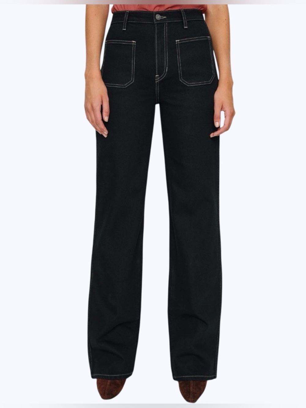 REFORMATION Jeans Alyssa High Rise Wide Leg Patch Pockets Black Size 31